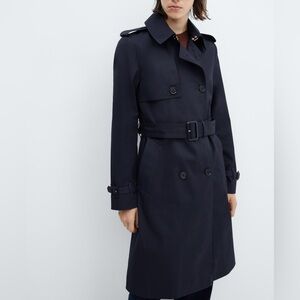 Mango Classic Trench Coat with Belt in Navy